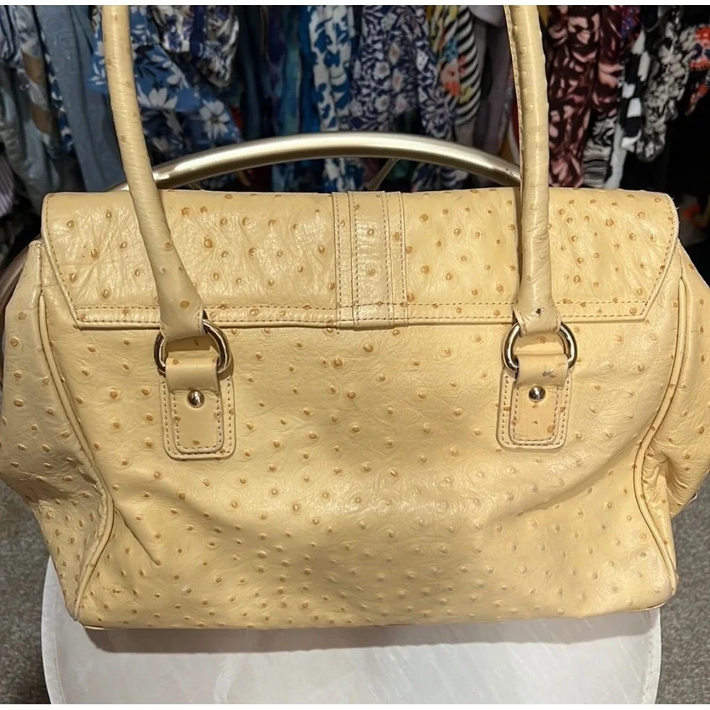 Ostrich Embossed Leather Top Handle Satchel Bag Work Travel‎ Chic